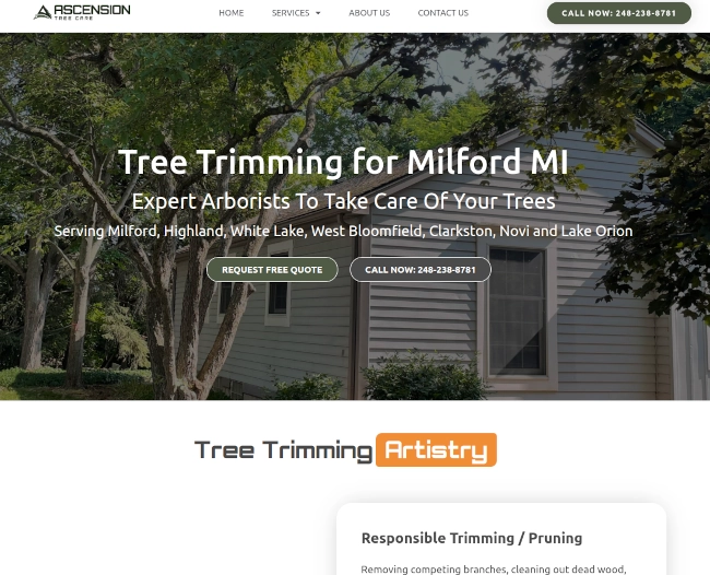 A tree trimming service page